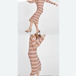 Zara Striped Multicolor Long Wool Blend Sheer Knit Dress